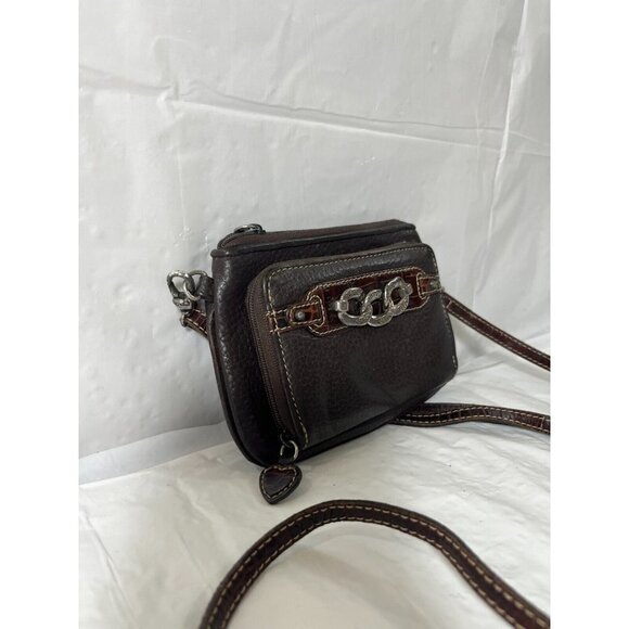 Brighton Crossbody Organizer Brown Pebbled Leather Decorative Chain Hardware - Picture 14 of 15